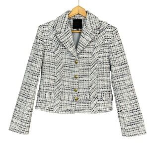 Mina Self Tweed Boucle Blazer Jacket Women's Size L Gold‎ Button Career Office